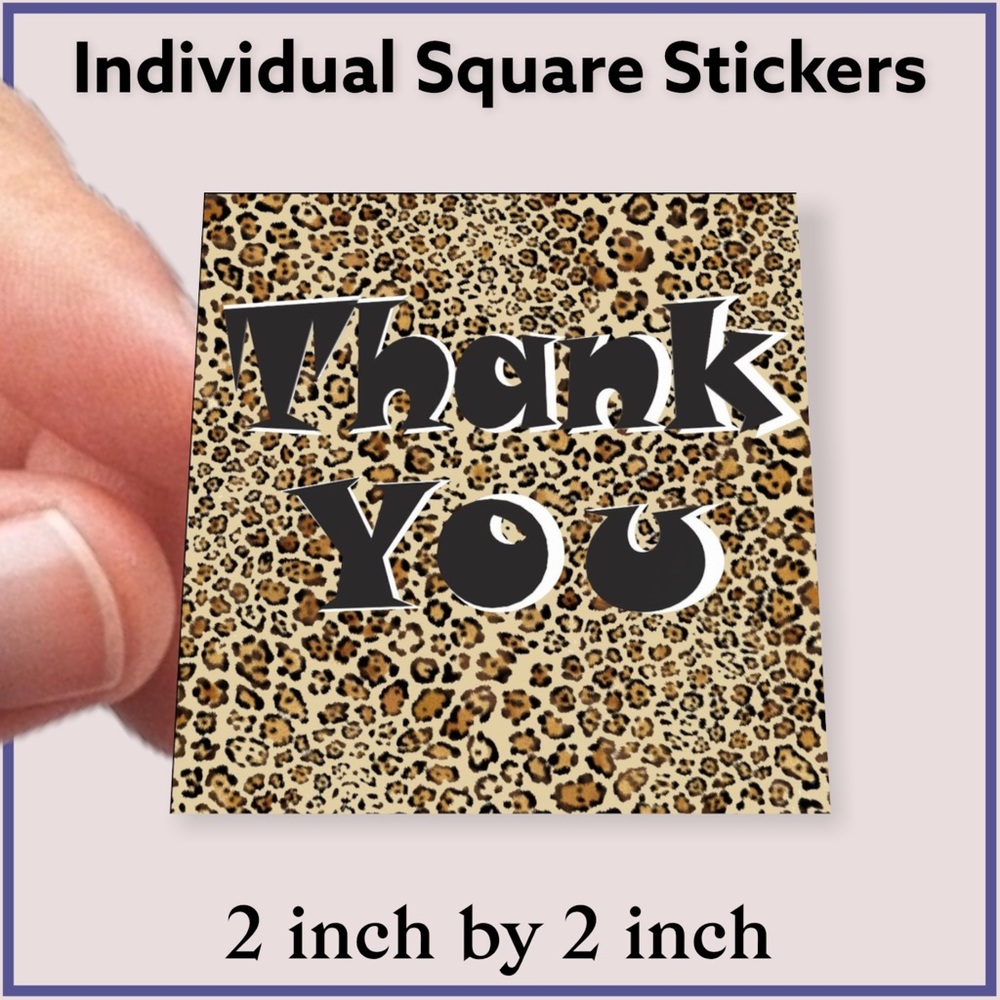 200 (2x2 Inch) Square Stickers, Leopard High Gloss, Thank You